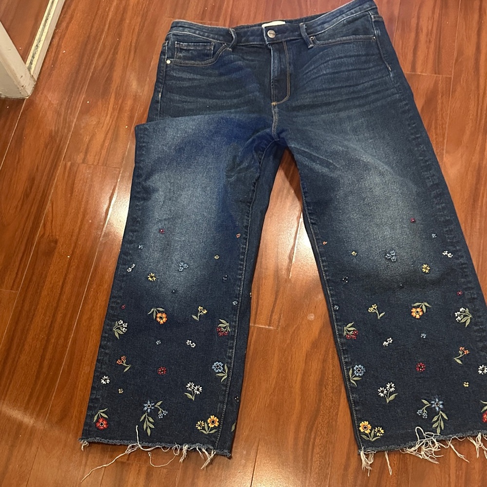 DRIFTWOOD Dark Blue Floral Embroidered Jeans